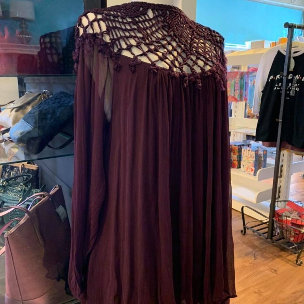 Free People Deep Purple Crochet Top Tunic/Mini Dress M
